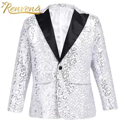 Kids Boys Stylish Sequins Suit Blazer Child Dress Jacket Tuxedo Blazers for Performance Wedding Birthday Party Coat Outwear