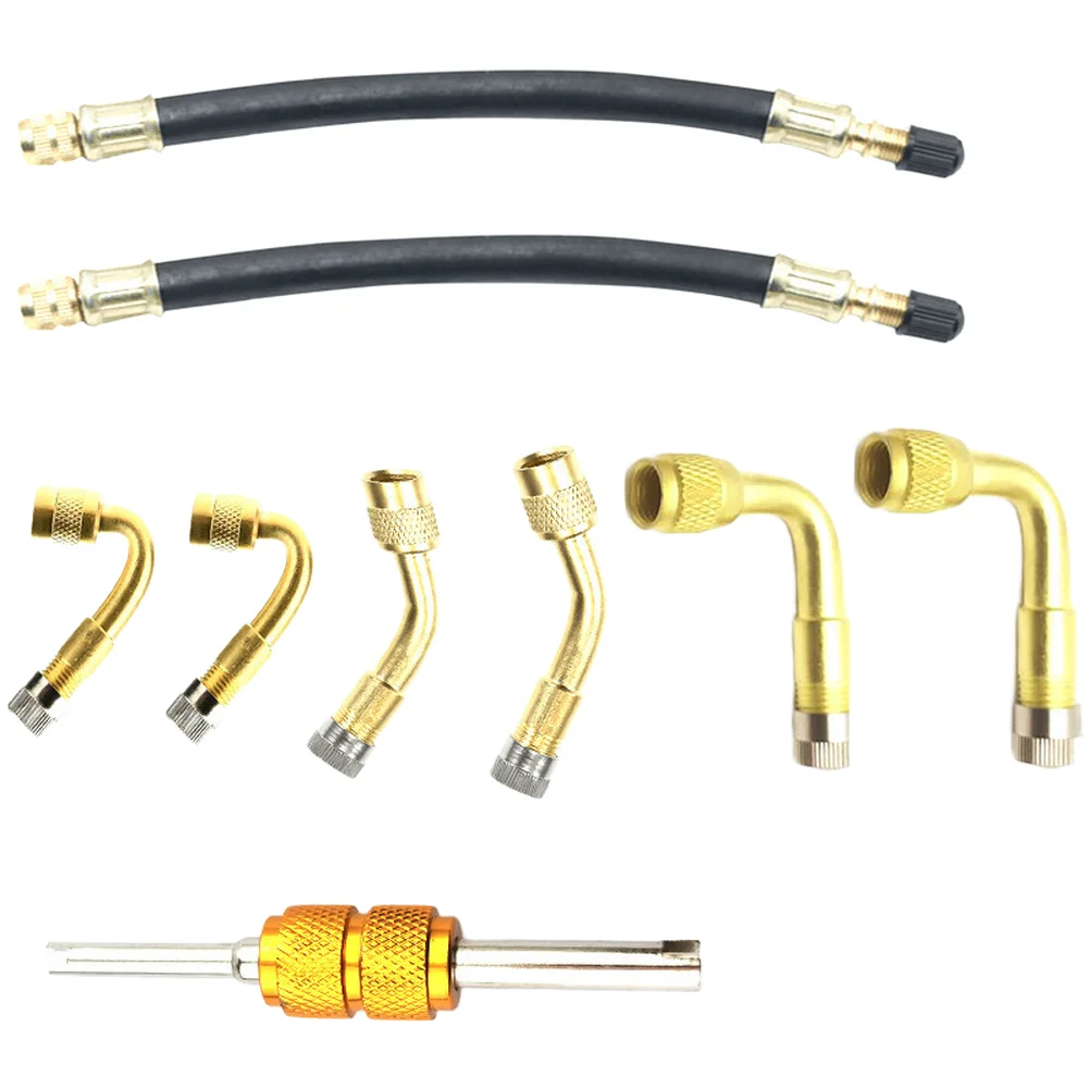 9 Piece Brass Tire Inflation Extension Rod and Metal Air Connector Adapter Set Compatible with Tubeless Valve Tires