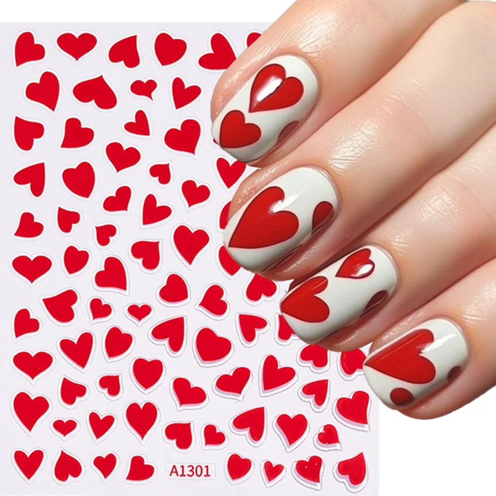 

1pcs Valentine’s Day Red Black White Love Nail Stickers 3D Hearts Nail Art Decals DIY Self-Adhesive Slider Manicure Decorations#