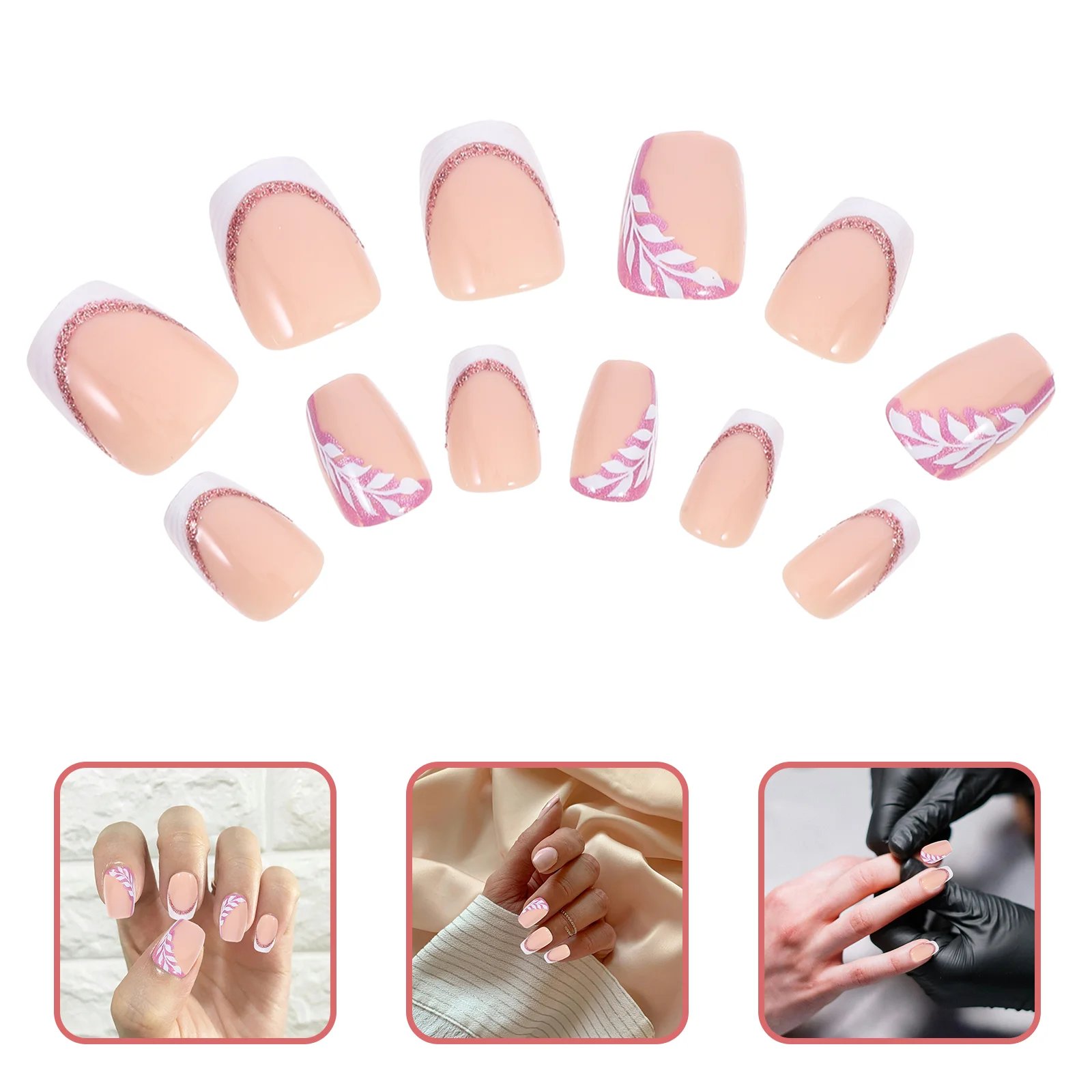 Leaf Nail Clippings Kit Tips for Nails Professional Fashion Pink Women Fake Manicure