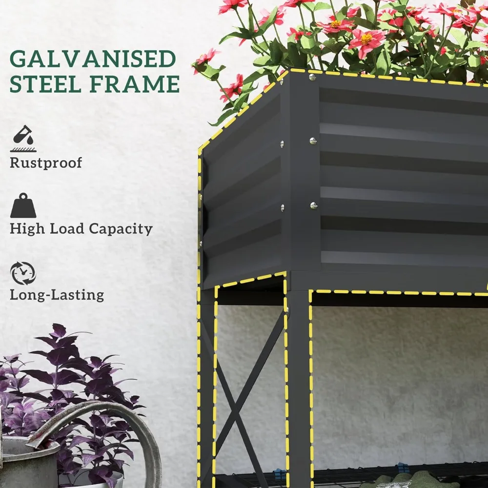 

Raised Garden Bed with Galvanized Steel Frame, Storage Shelf and Bed Liner, Elevated Planter Box with Legs, Customized