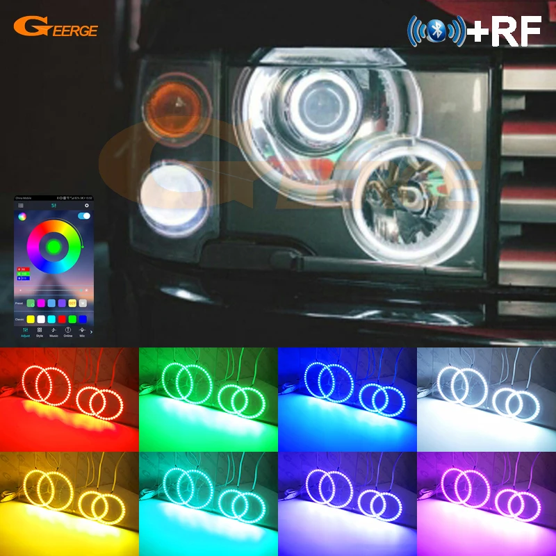 For Land Rover Range Rover L322 2002 2003 2004 2005 RF Remote Bluetooth-Compatible APP Multi-Color RGB LED Angel Eyes Kit