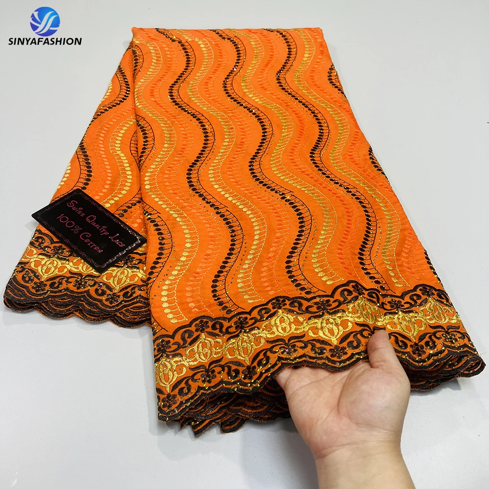 Sinya High Quality Swiss Voile Lace In Switzerland 5 Yards Orange White Black Gold African Cotton Nigerian Lace Fabric For Women