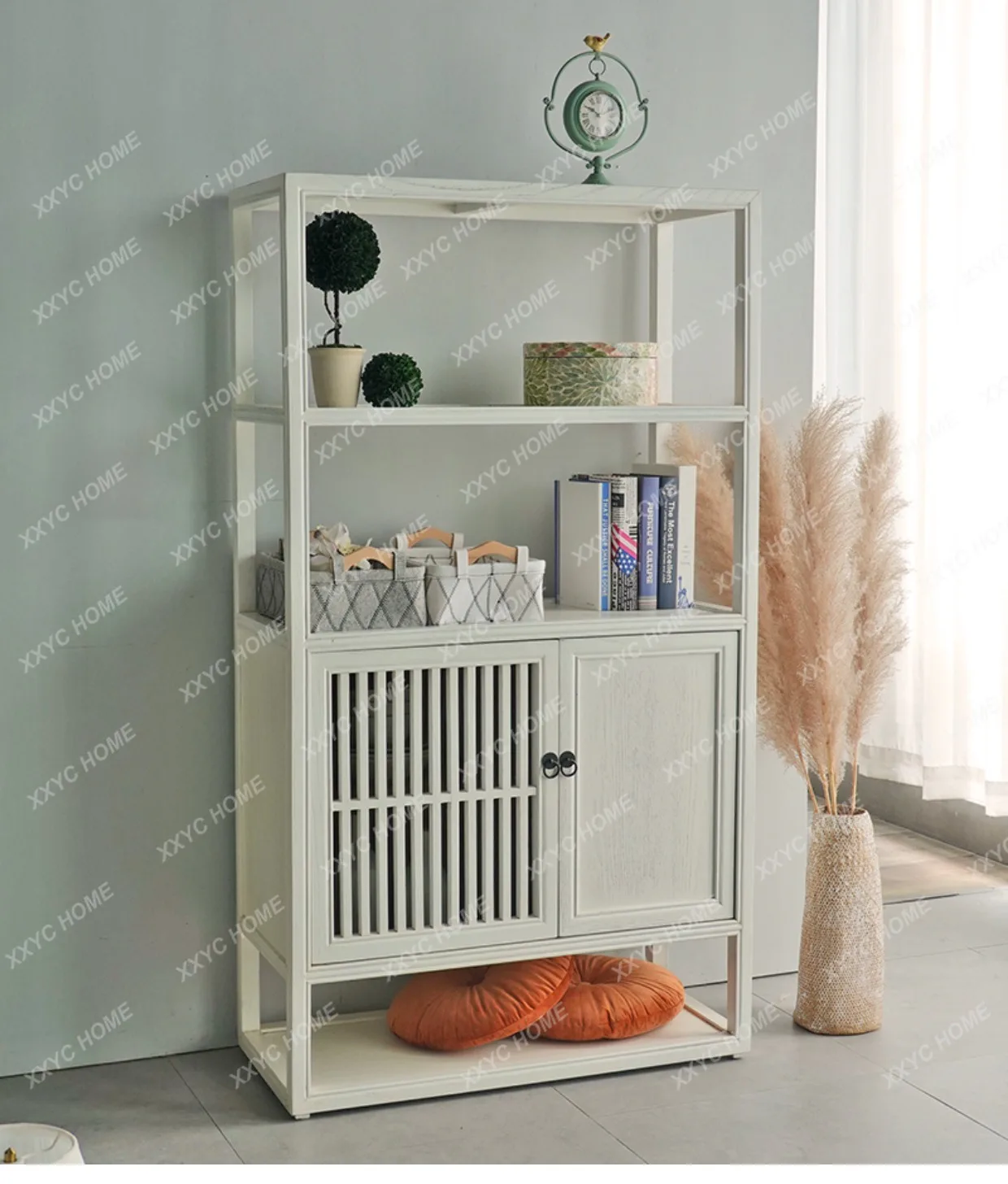 A50 New Chinese style modern simple elm living room bookshelf, display rack display entrance cabinet