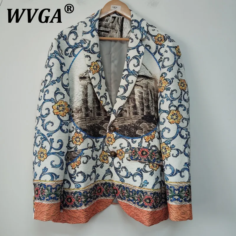 

WVGA Suit Coat Spring Autumn New Man Tide Printed Design Trendy Niche Chic Casual Turn-Down Collar Long Sleeve Blazer Ins W11039