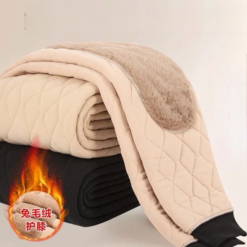 Men Pants Ultra-Thick Fleece Lined High-Waist Protective Knee-Length Fleece Slim Fit Bottoms Self-heating Thermos Warm Trousers