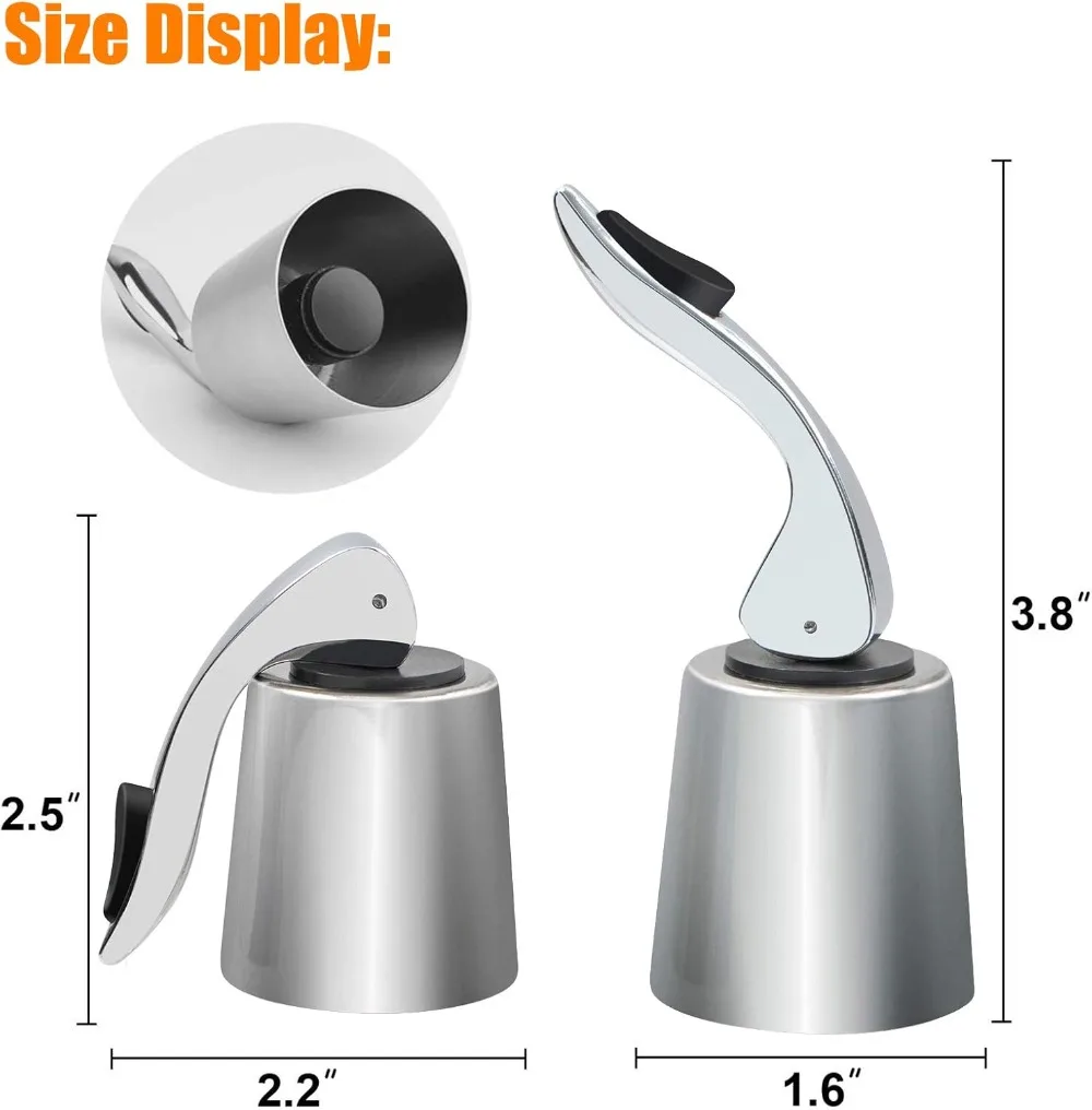 Stainless Steel Wine Stoppers, Reusable Wine Bottle Stopper Sealer with Silicone Plug, Beverage and Wine to Keep Fresh