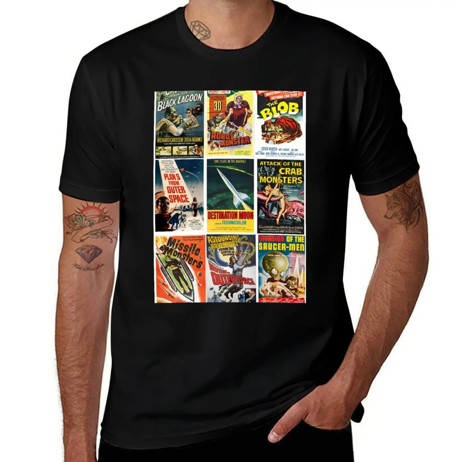 Vintage Sci-Fi Movie Posters Collage T-Shirt funny t shirts cotton T-Shirt