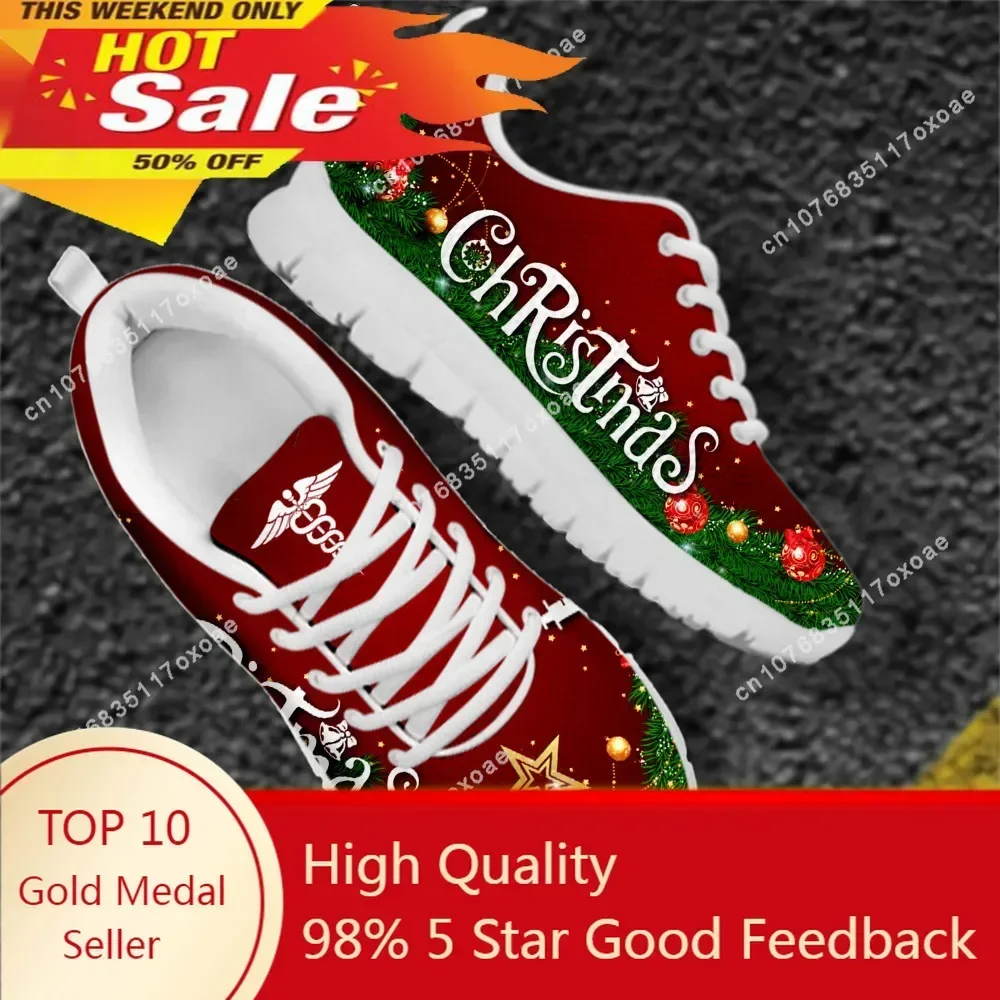 

Christmas Shoes for Woman Nurse Brand Design Sneakers Female Lace-Up Light Walk Shoes Casual Flats Xmas Gifts