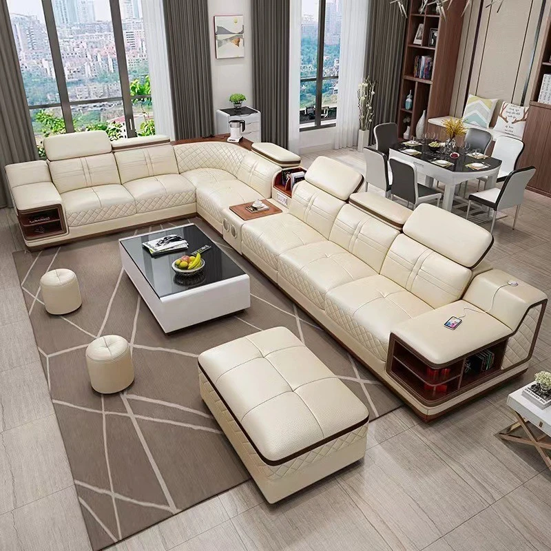 Classic retro first-layer cowhide sofa modern simple living room corner leather sofa
