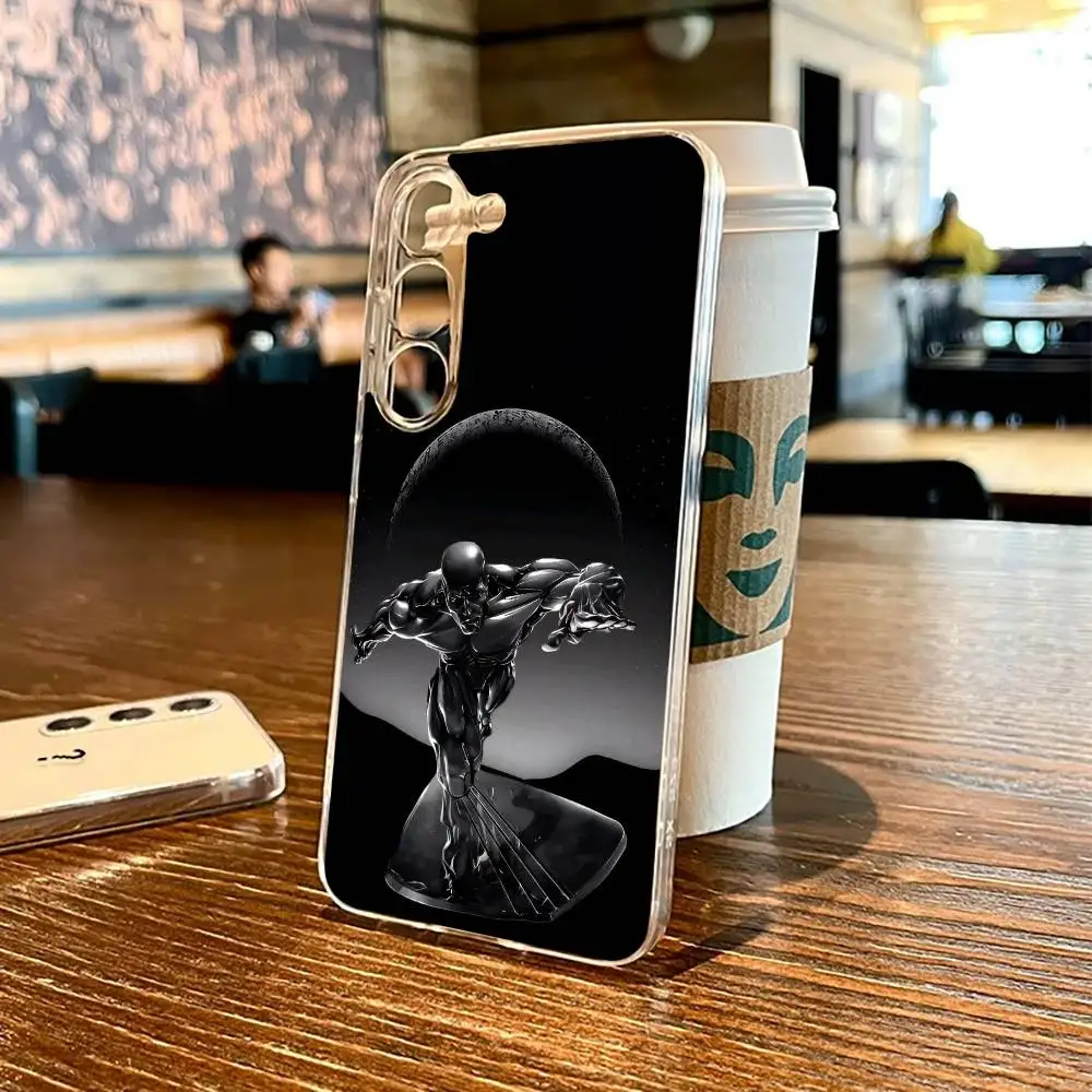 حافظة هاتف S-Silver Surfer-r لهاتف SamsungS25,24,21,22,23,30,Ultra,20,Plus,Fe,Lite,Note,10,9,5G غطاء شفاف