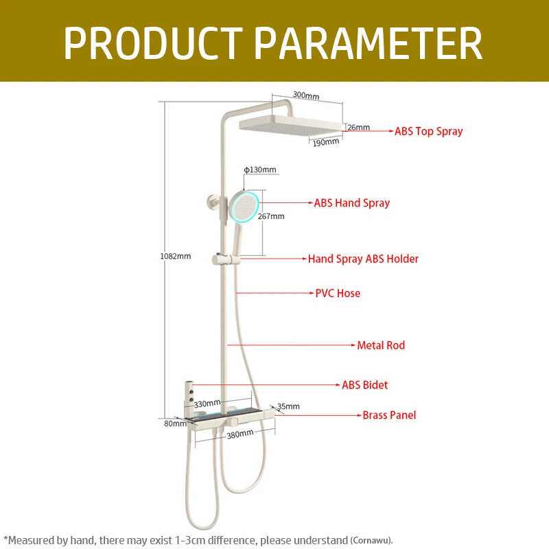 Rose Gold Bath Shower Faucet Bathroom LED Digital Atmosphere Hot Cold Mixer Shower System Bathtub Wall Mount Rainfall Shower Set