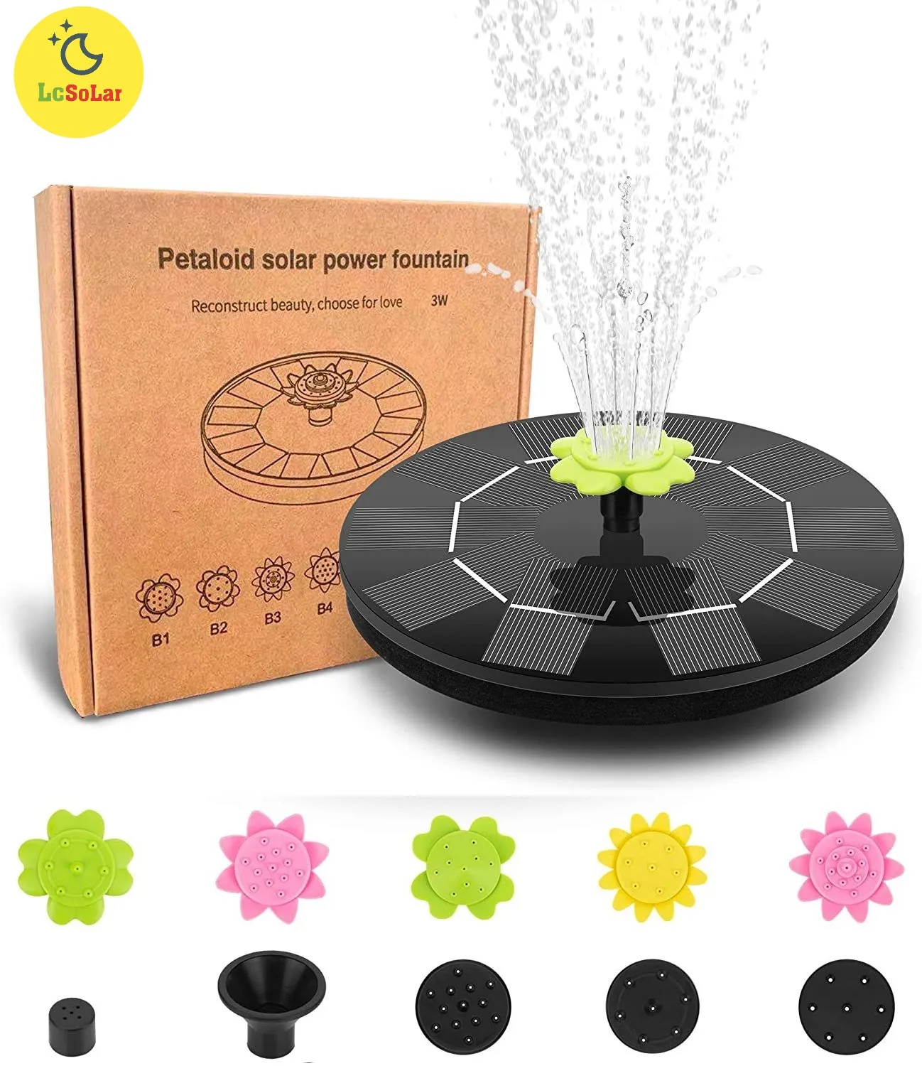 

Floating Solar Fountain 3W Flowers Solar Powered Fountain Pump for Standing Floating Birdbath Water Pumps for Garden Patio Pond