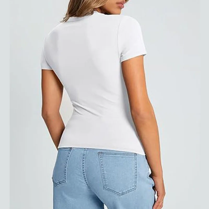 2025 New Women's Slim Fit T-Shirt Summer Sexy Short Sleeve Round Neck Tops Korean Fashion Basic Tee Casual Tight Tshirt
