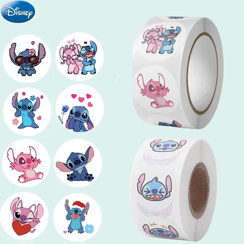 500pcs Disney Stitch DIY Anime Stickers Stitch Seal Label Decorative Cartoon kids Party Round Seal Stickers Rolls Stickers Toys