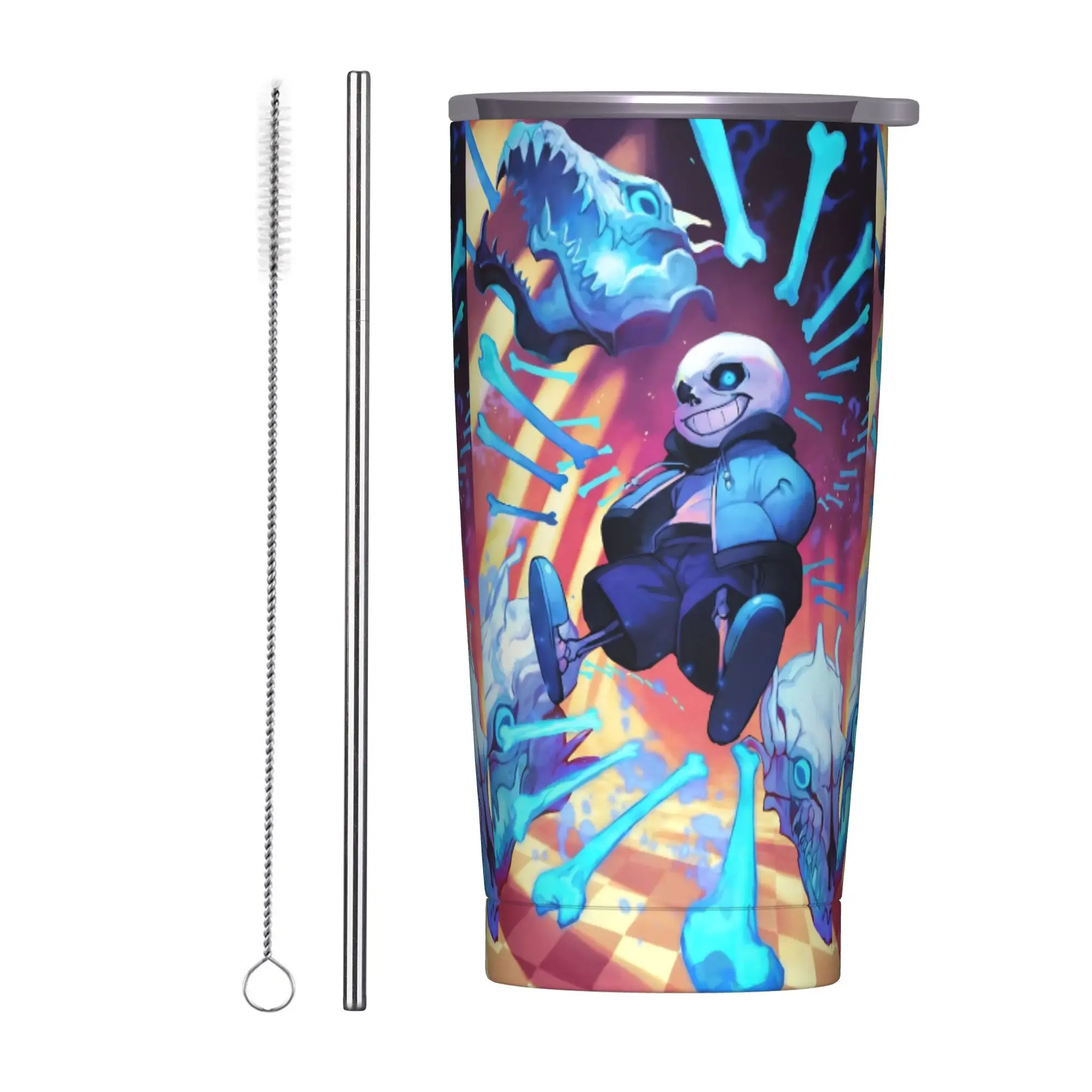 

Изолированный стакан Undertale Sans Game с соломинкой, кофейные кружки из нержавеющей стали, чашки для бутылок для путешествий на открытом воздухе, 20 унций