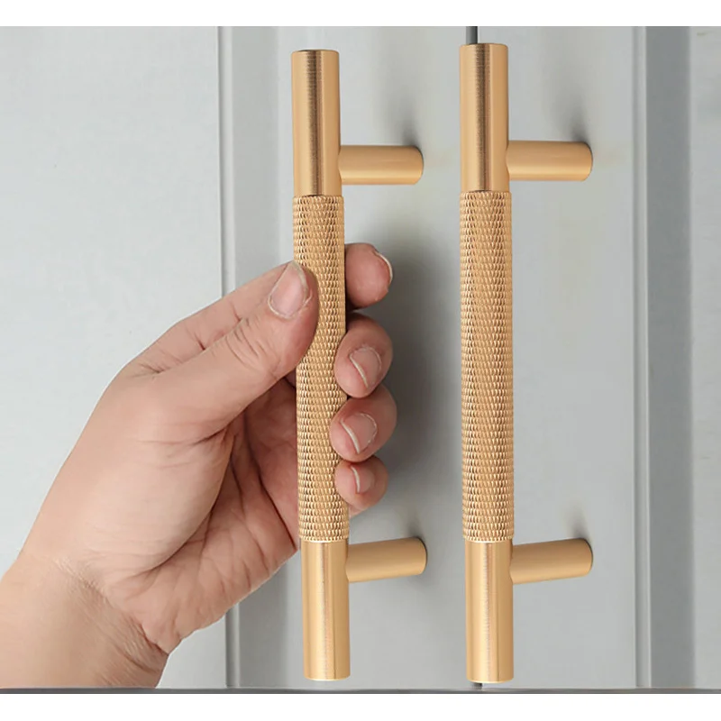 Modern minimalist gold cabinet, wardrobe, shoe cabinet door round rod knurled carved aluminum alloy drawer handle furniture hard