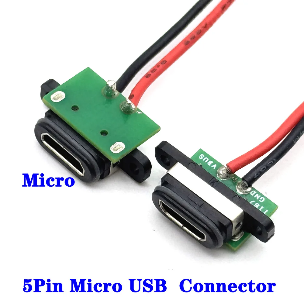 1/10PCS 5 Pin Micro USB Connector Port Socket Female with Screw Hole Waterproof Power Charging Dock With Cable Terminal