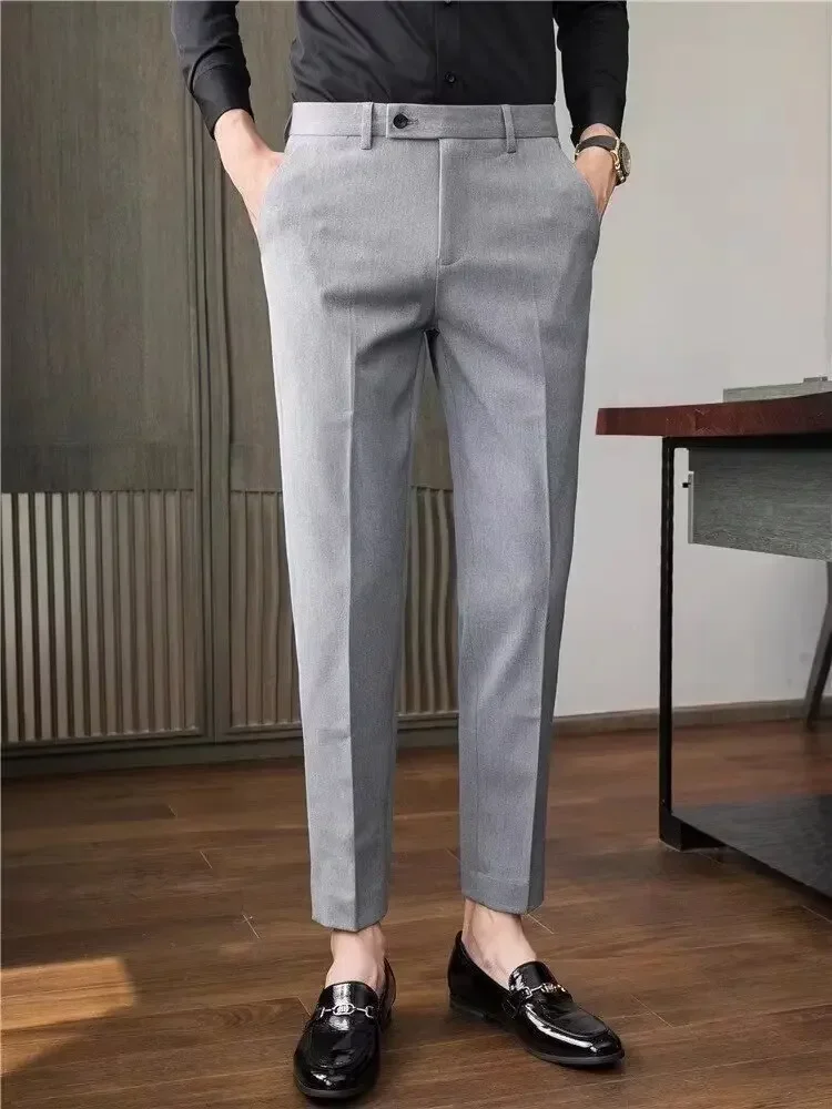 

Men's Cropped Pants No Ironing Slim Fit Smooths Your Silhouette Korean Trendy Casual Trousers 9 Points Length