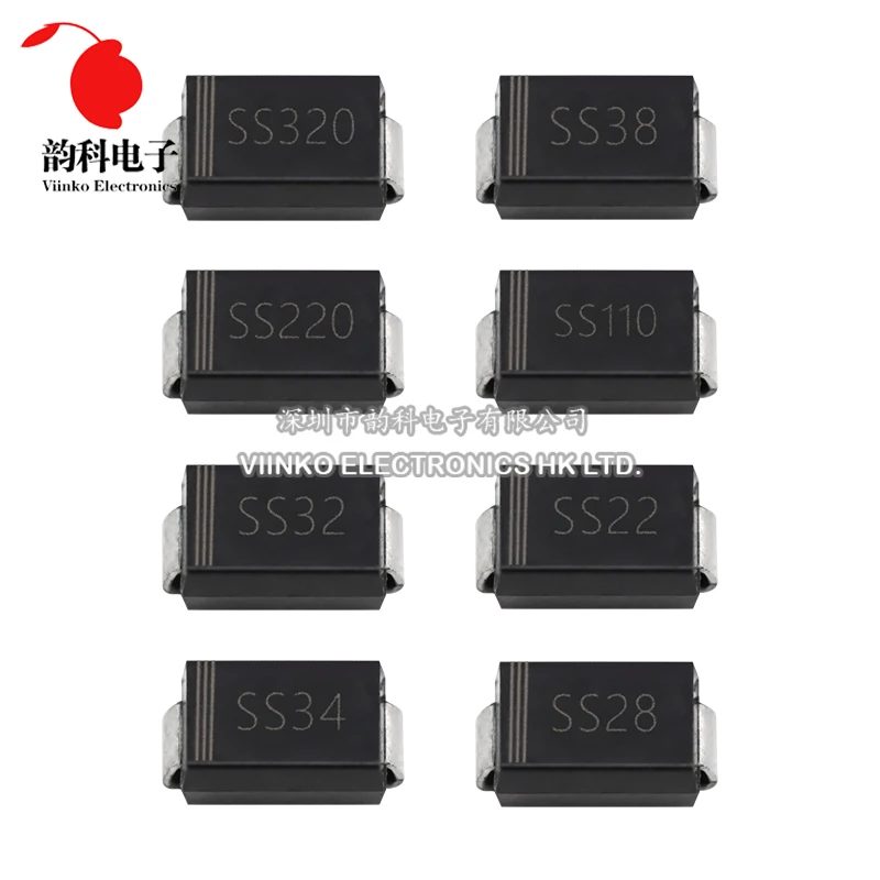 100 sztuk SMA dioda prostownik schottky'ego SS12 SS14 SS16 SS110 SS120 SS24 SS26 SS210 SS220 SS34 SS36 SS310 SS54 SS56 SS510 DO-214AC