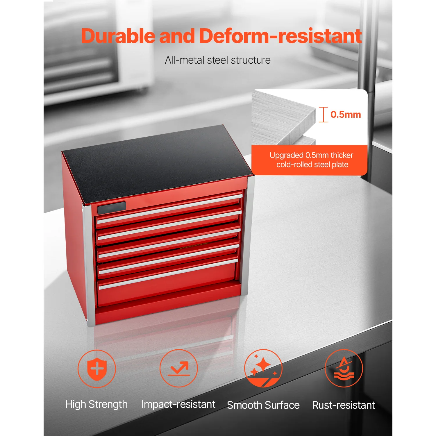 SucceBuy 5 Laci 8,6 Inci Kotak Alat Logam Merah/Hitam Peti Alat Kecil Portabel dengan Bantalan Kaki PP untuk Penyimpanan Alat Bengkel Garasi