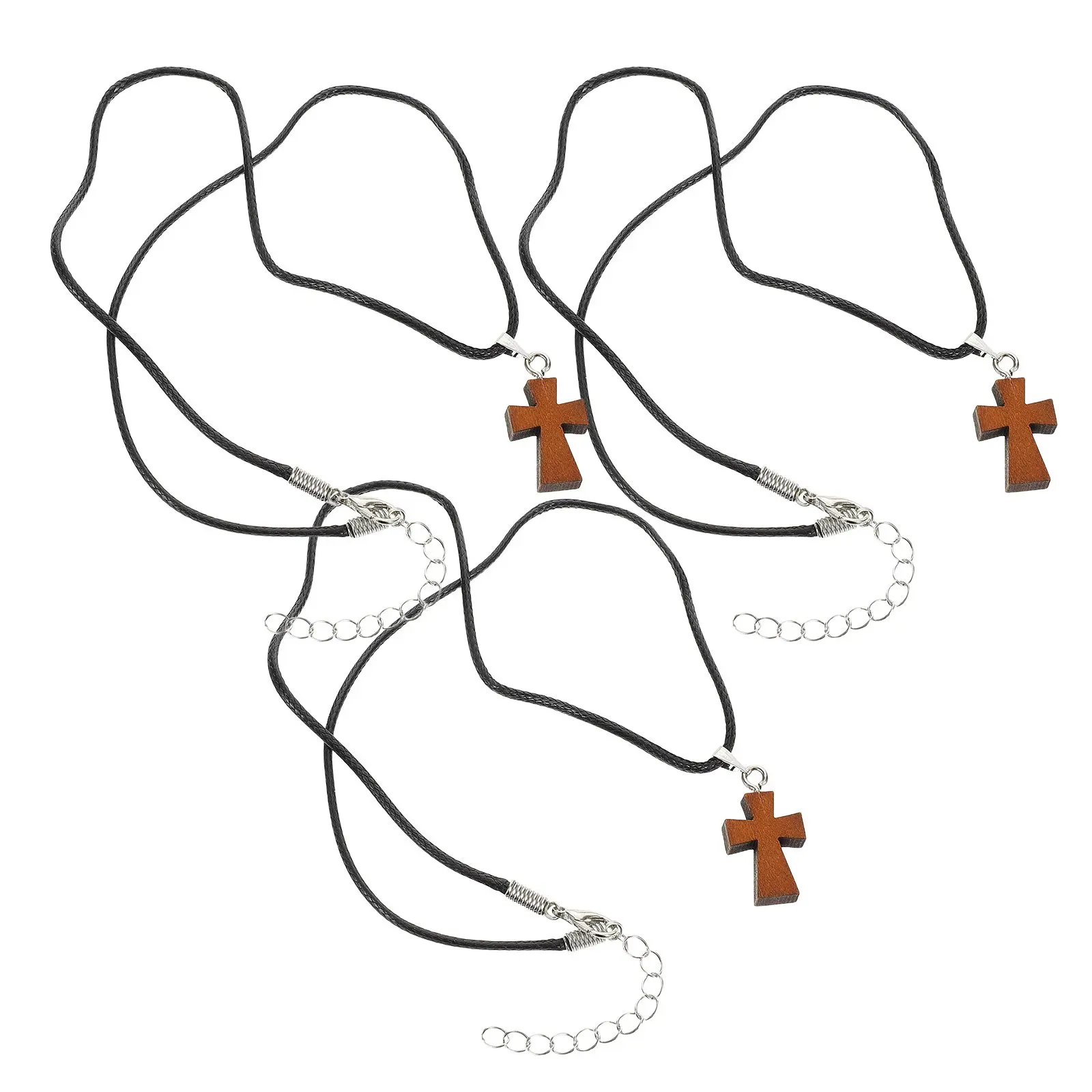 

Набор из 3 мини-кулонов-крестиков из натурального дерева с регулируемой веревочной цепочкой, легкие, для самостоятельного изготовления украшений, для повседневного ношения, для мужчин