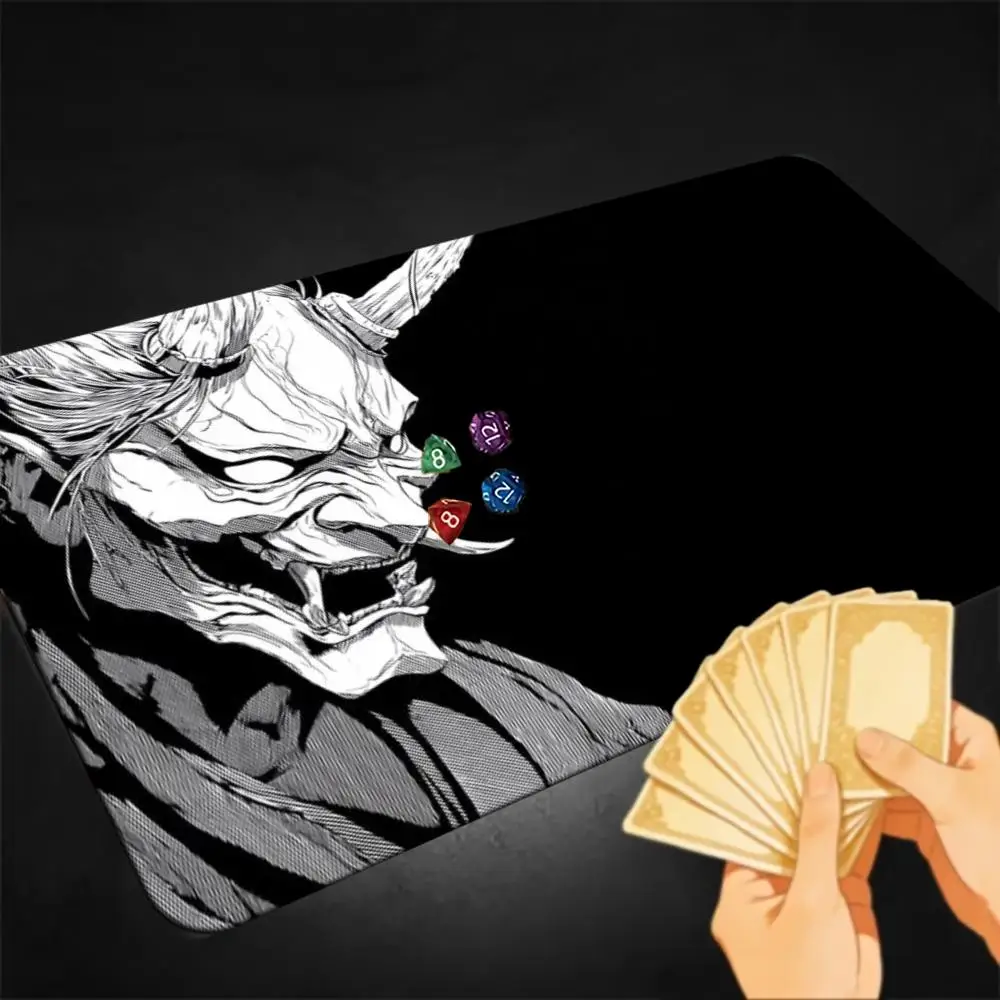 Japanese Hannya Mask TCG Playmat Black White Manga Oni Demon Large Card Game Mat Non-Slip Desk Mat for DND Gaming Gift