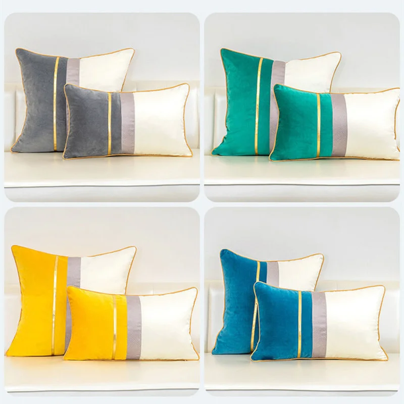 Luxury 60*60cm Two-color Stitching Velvet Cushion Cover Decorative Small Gold Bar Shrink Edge Decorative Pillowcase