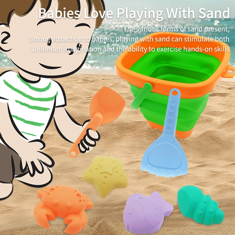 Beach Toys for Kids Sand Toys Set for Toddlers Sandbox Toys with Collapsible Bucket Shovel Rake Set Sand Molds Summer Outdoor