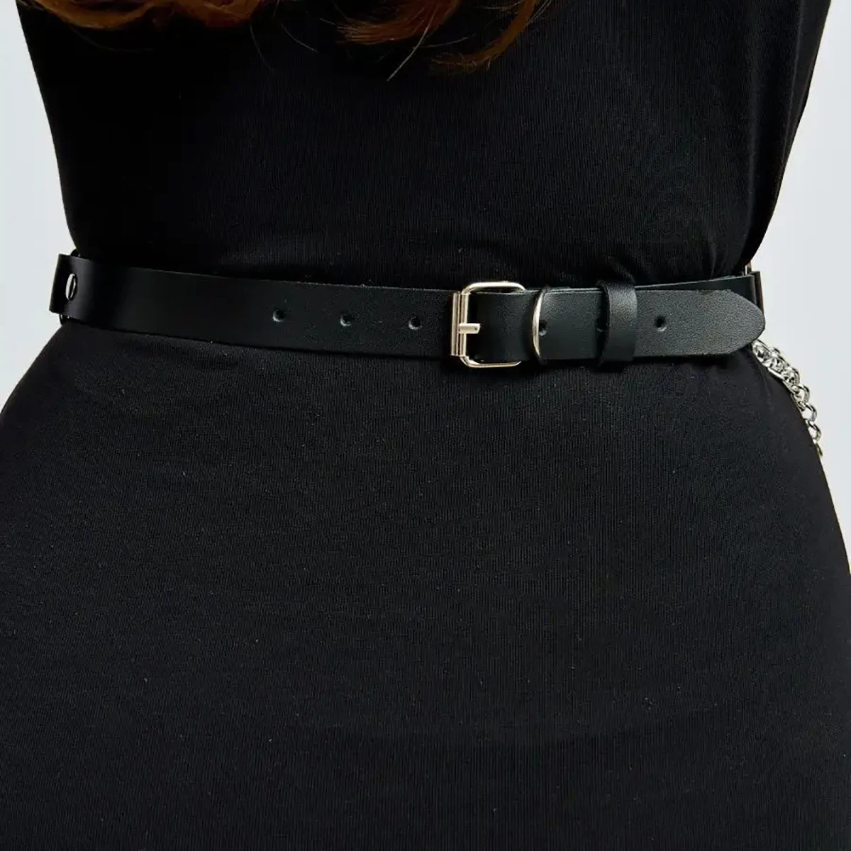 Women Trend Punk Belt With Chain Waist Belt Decoration Female Street Style Wide Waistband Leather Belt Goth Clothing Accessorie