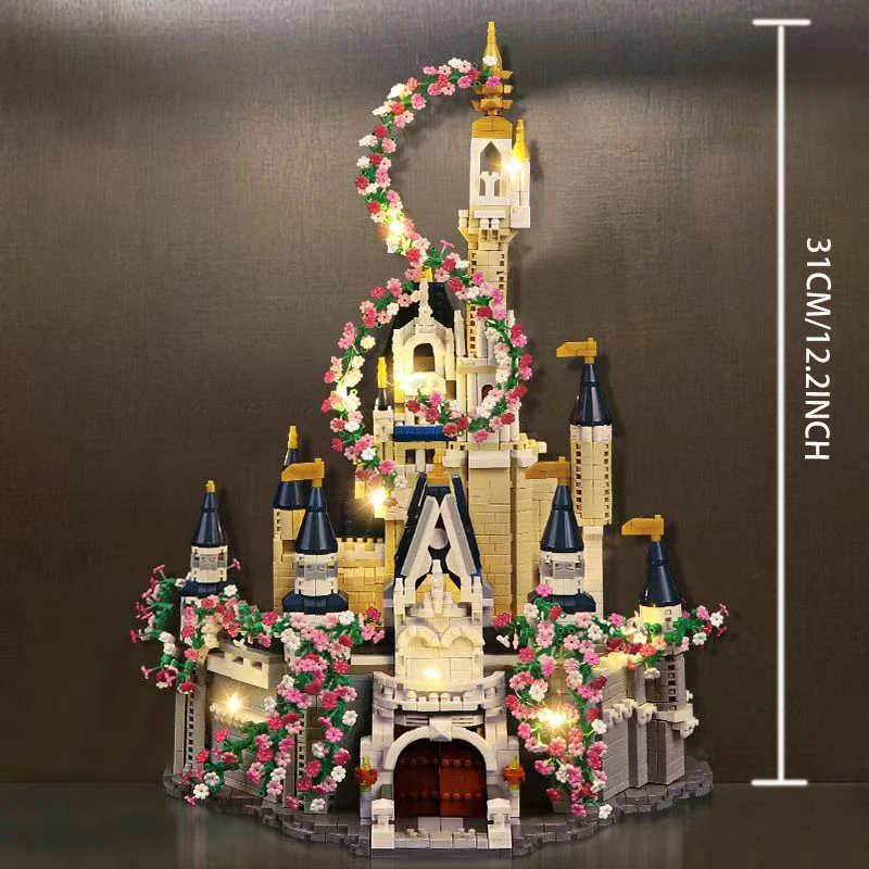 Magic Princess Castle Sakura House Building Blocks Street View Villa Model With LED Lights Mini Bricks Toy Christmas Adult Gifts