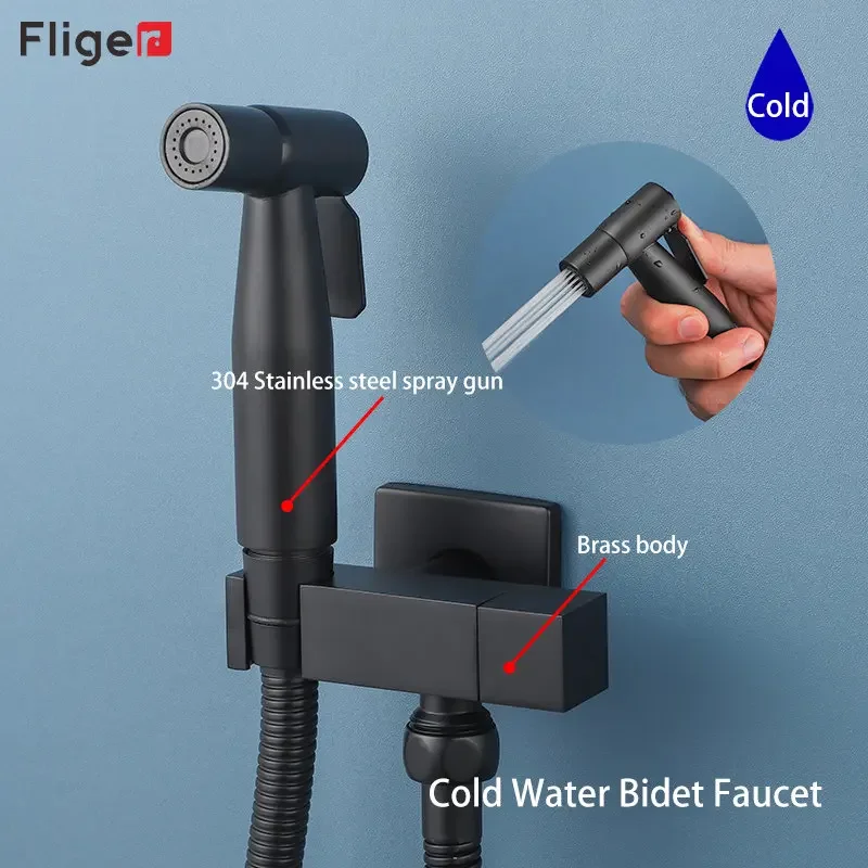 

Fliger Black Bidet Faucet Handheld Toilet Bidet Faucet Sprayer Single Cold Water Toilet Faucet Bathroom Hygienic Shower Head