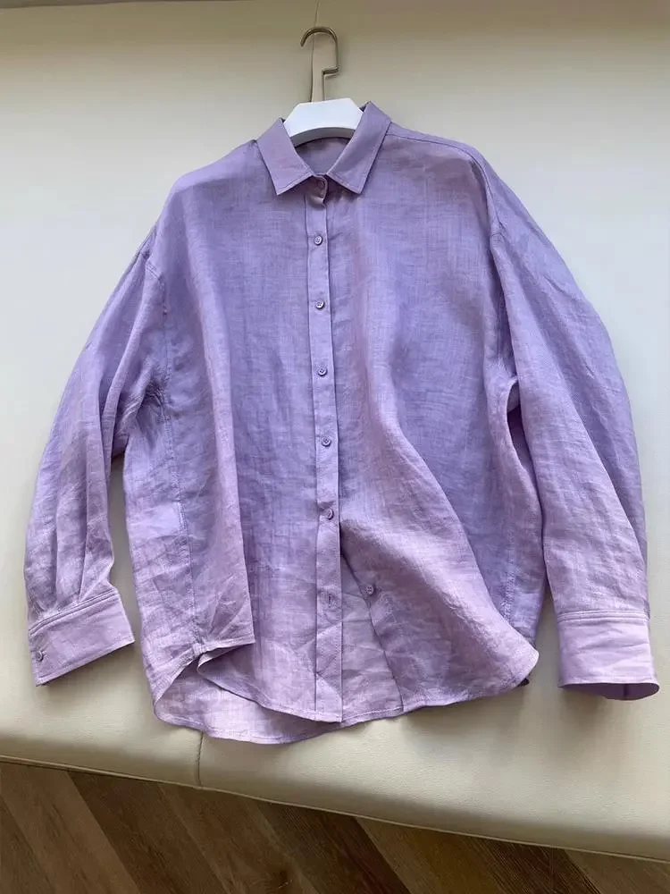 

plus Size Women's irt Loose Fit Long Sve Linen Sun Protection Purple irt Casual Sle Spring Summer Women's Faion