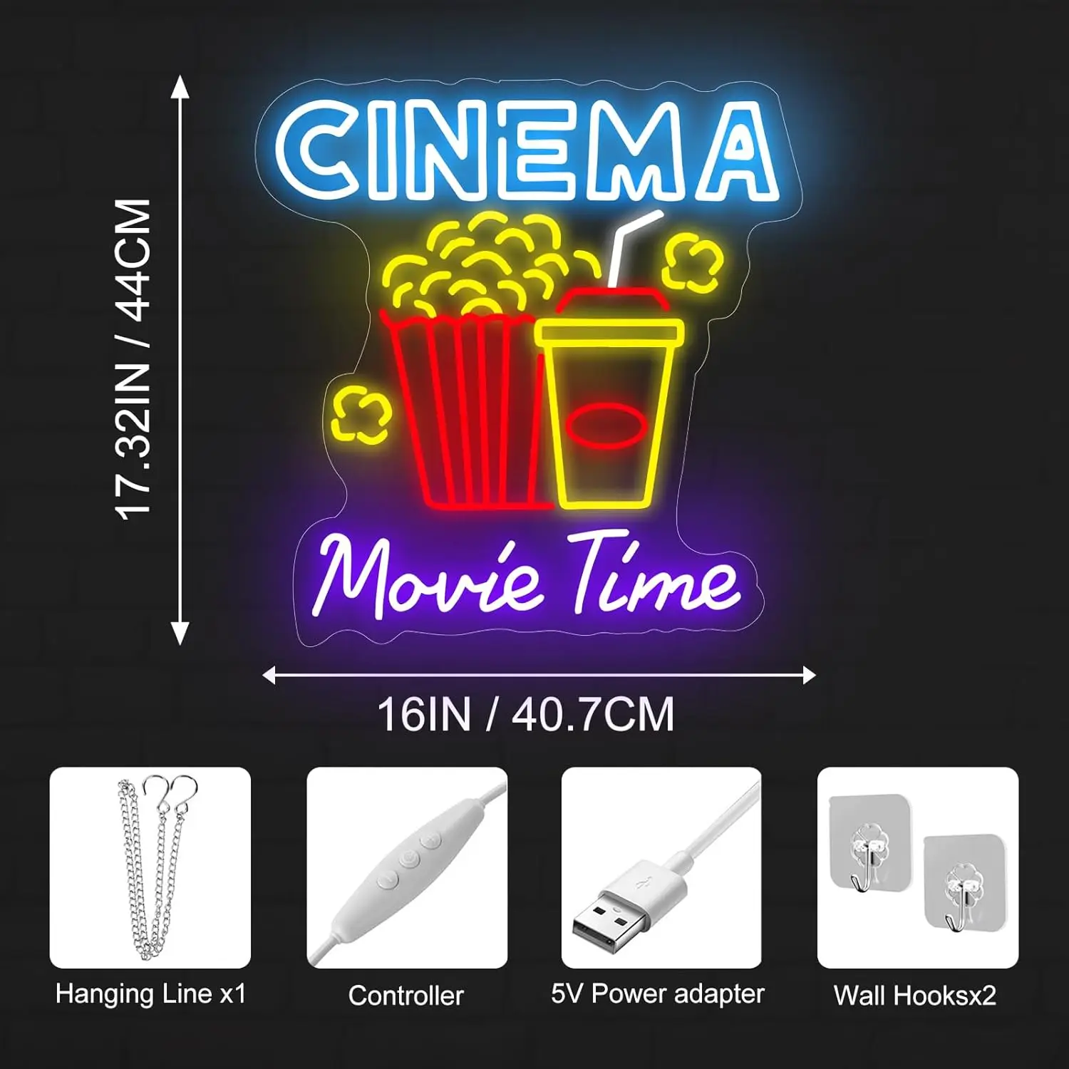 Cinema Movie Time led Neon Sign, popcorn neon decor, Theater Popcorn Led Sign,Home Room Decor Lighting,Snack Bar Decoration Gift