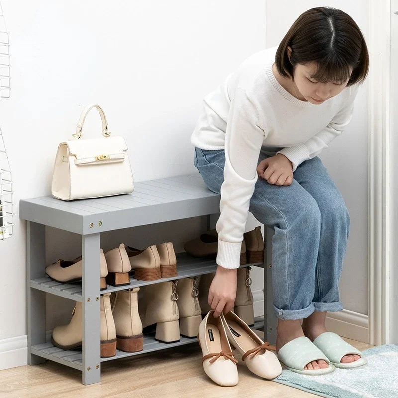 Two Layers Shoe Organizer Multifunctional Storage Shoe Thicker Frame Shoe Rack For Hallway Bamboo Storage Cabinets