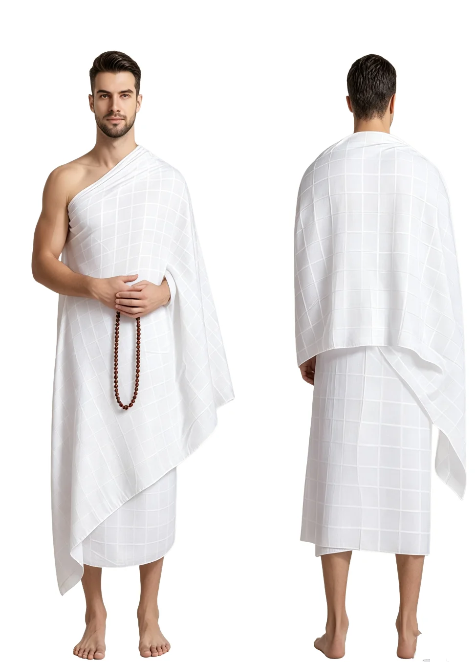 3Pcs Ihram Pilgrimage Towel For Muslim Arab Mecca Hajj Clothes Men Islam Ramadan Prayer Beads Bag Worship Shawl Jubba Set Thobe