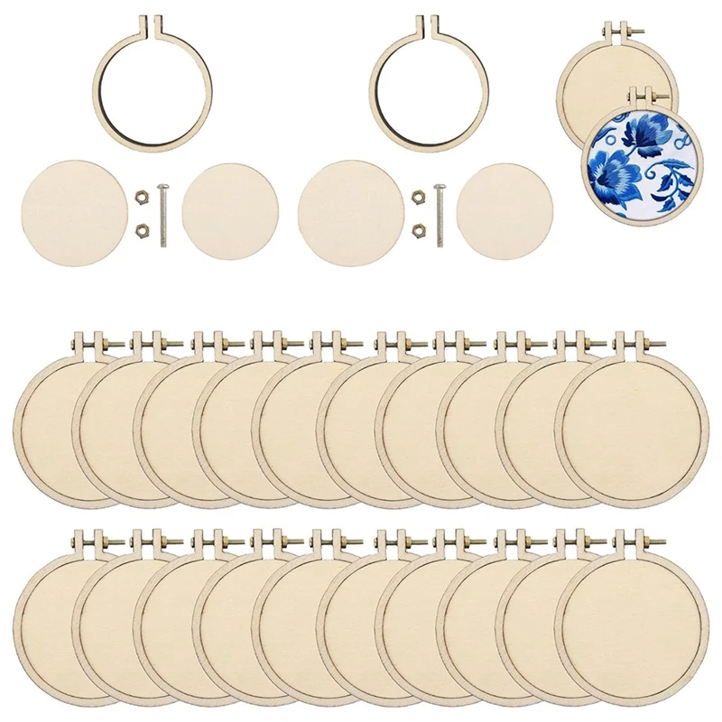 20 Pack Mini Embroidery Hoop Wooden Round Crossing Hoop Wood Hoops Display Frame Circle For DIY Crafts Easy Install