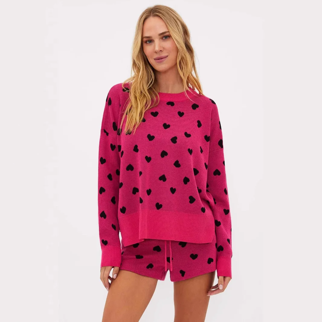 

2025 New Knitted Sweater Women's Loose Fashion Love Valentine's Day Sweater Women Top