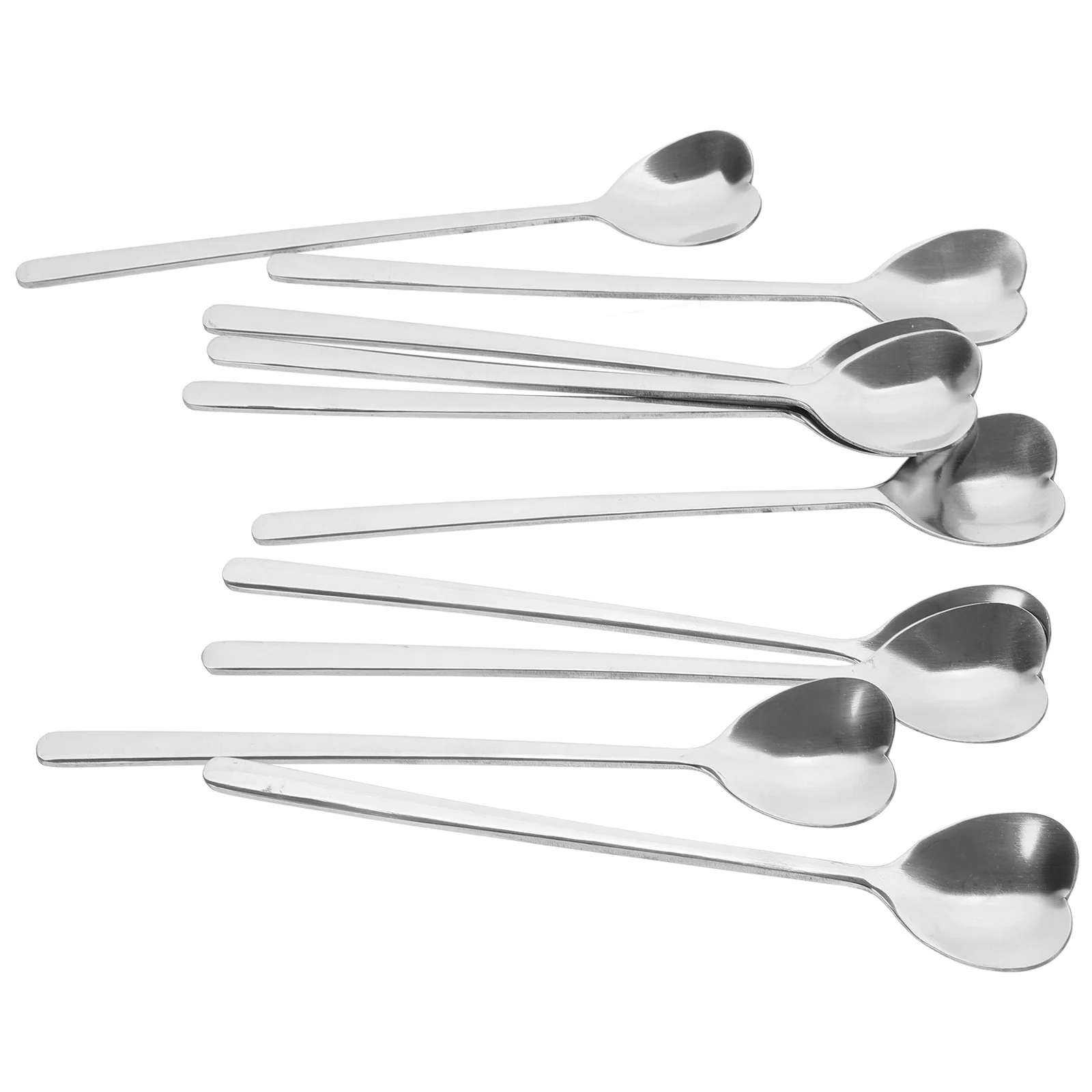 

10 Pcs Stainless Steel Heart Shaped Dessert Spoon Long Handle Kitchen Gadgets Coffee Stirring Small Metal Spoons Gifts