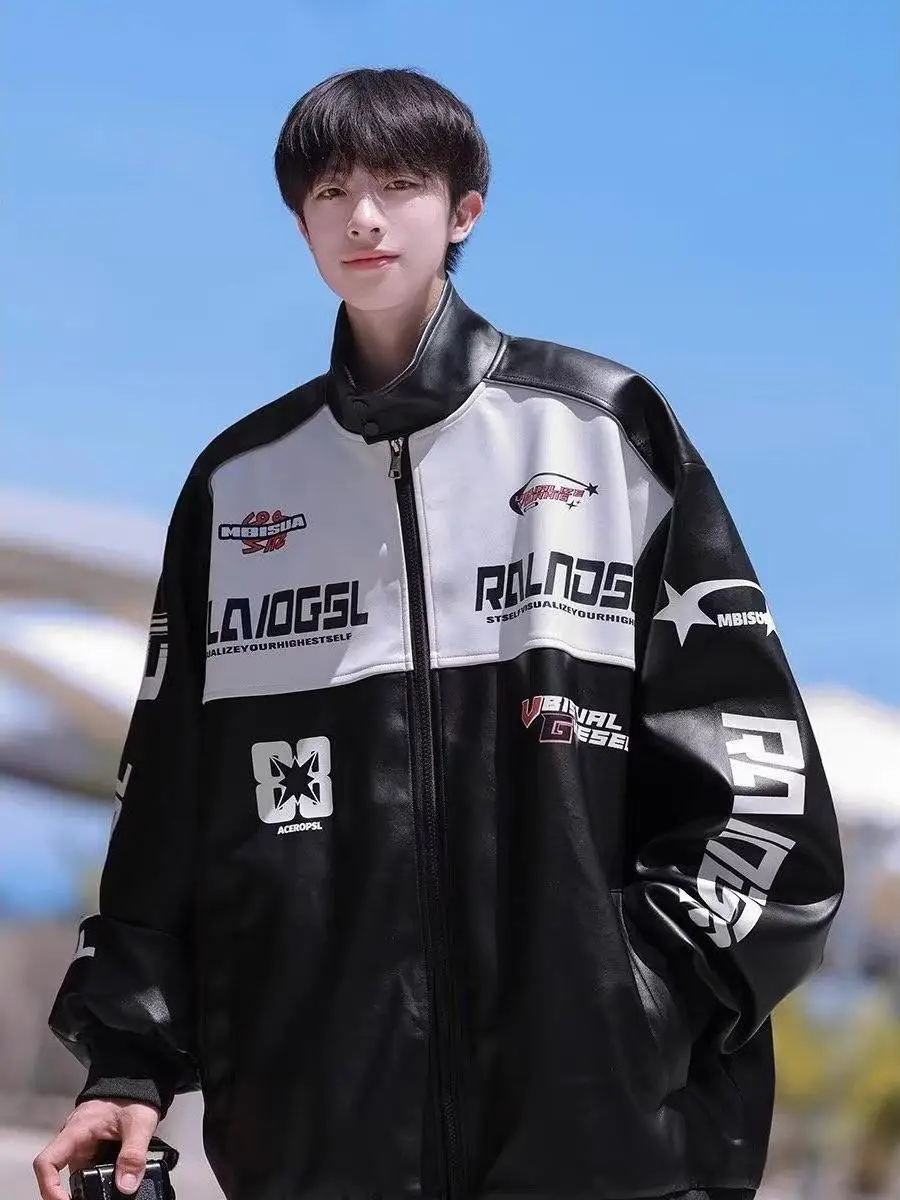 

Мужская кожаная куртка в американском ретро-стиле, однотонная, модная, молодежная, свободного кроя, универсальная, из полиэфирного волокна, зимняя