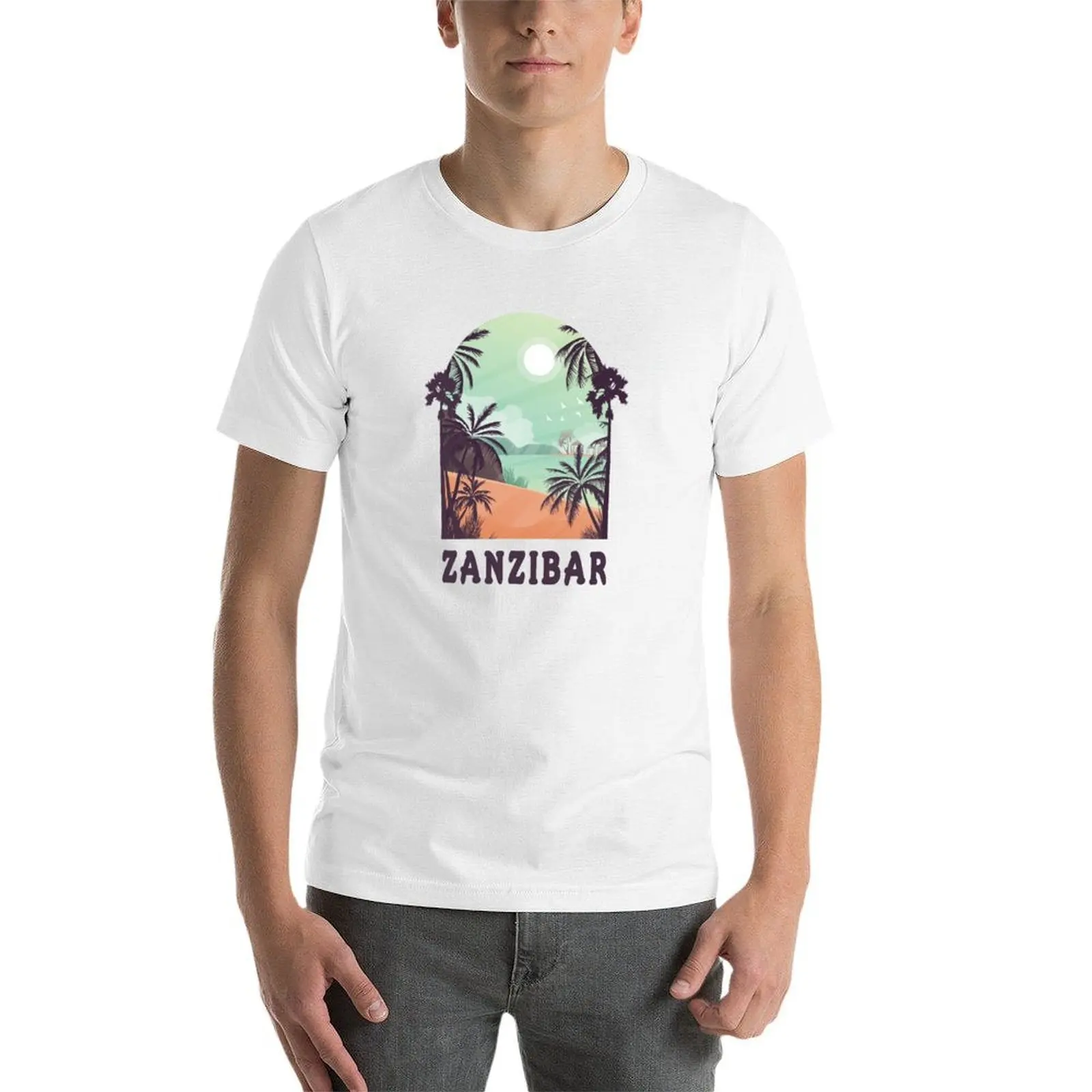 Zanzibar design avec mer et palmiers T-Shirt t-shirts pour homme pack coton T-Shirt
