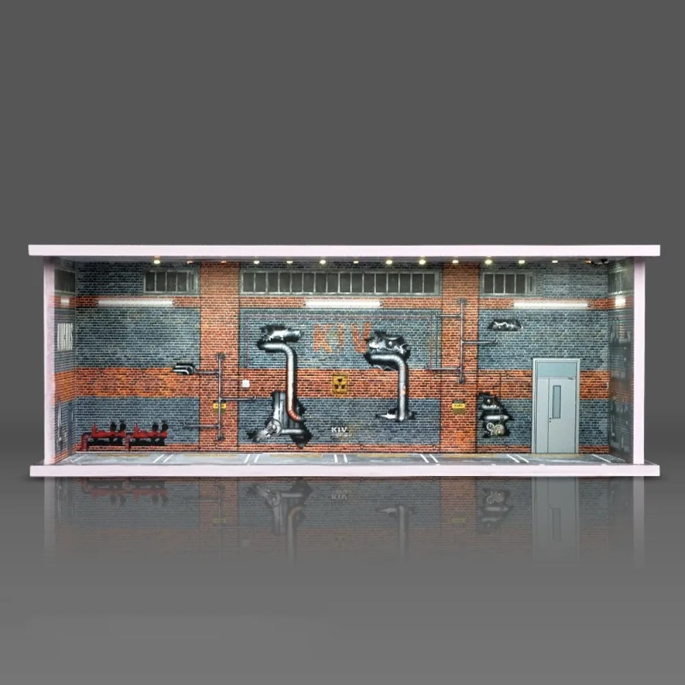 

1/64 Scale Garage Scene Model With Lights Miniature Parking Lot Model Exhibition Hall Simulation Car Model Display Box