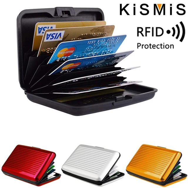 KISMIS RFID metalowy portfel i dowód osobisty karta kredytowa kobiety mężczyźni dowód osobisty karta kredytowa, portfel ochronny etui na karty opakowanie