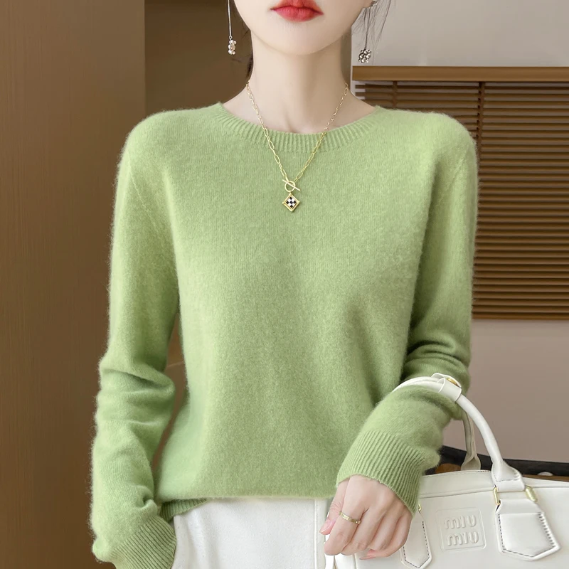 (super discount) 100% Pure Wool Sweater Women\'s O-Neck Casual Simple Knit Pullover Long Sleeve Autumn Winter Soft Warm Base Coat