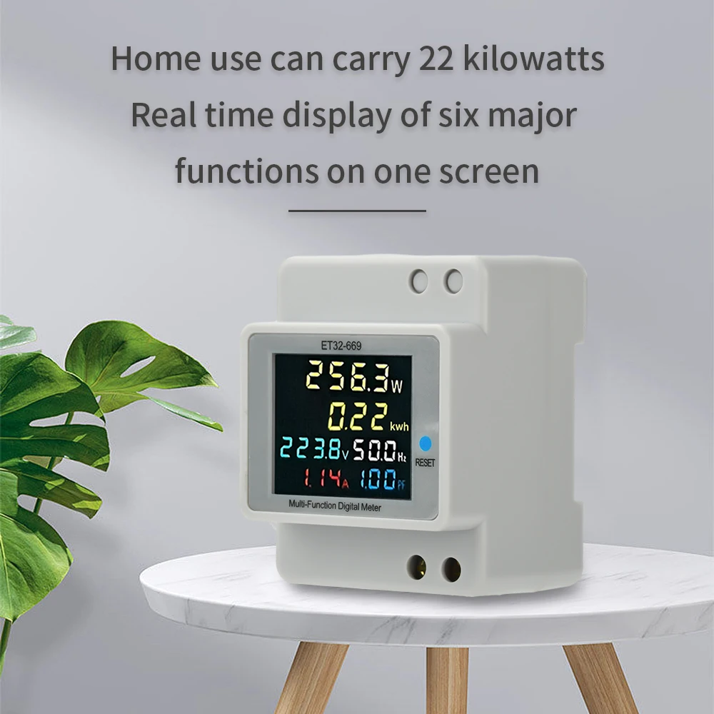 ET32-669 DIN-السكك الحديدية الخيالة الفولتميتر الرقمي مرحلة واحدة الجهد/الطاقة الحالية متر تردد عامل تستر التيار المتناوب 40-300 فولت 100A
