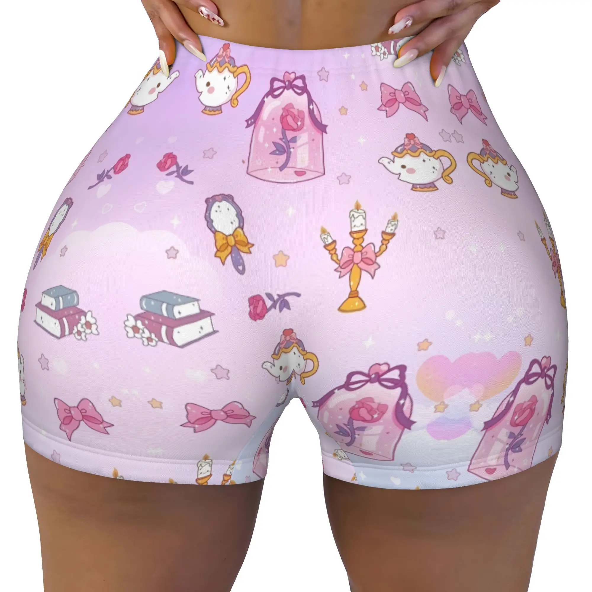 Custom Beautyes Anime Beastes Volleyball Biker Gym Shorts Women's Cartoon Athletic Workout Yoga Shorts