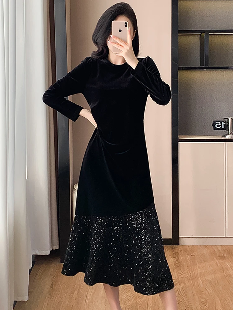 فستان نسائي مخملي للخريف والشتاء من NYFS فضفاض مقاس كبير وأكمام طويلة فستان طويل رداء Elbise #4