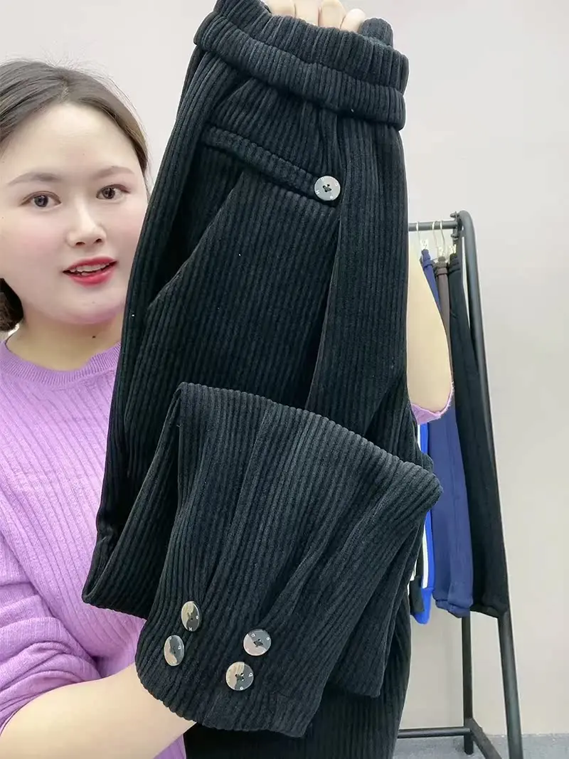 Fashionable Casual Trousers Women's Loose Cuffed Harlan Pants Autumn Winter Khaki Green Black Blue Colors High Waist Pants