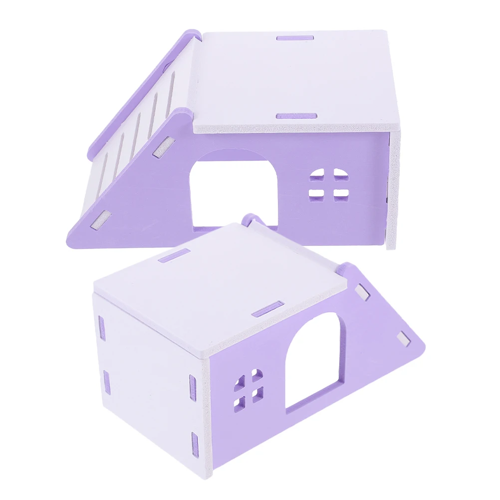 

2Pcs Hamster Bed Syrian Hideout House Rat Sleeping Toys Rabbit Guinea Accessories Purple Slope Villa Safe Practical Pet Supplies