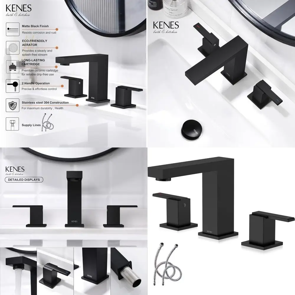 

Two-Handle 8 Widespread Matte Black Bathroom Sink Faucet with 3 Holes and Supply Lines